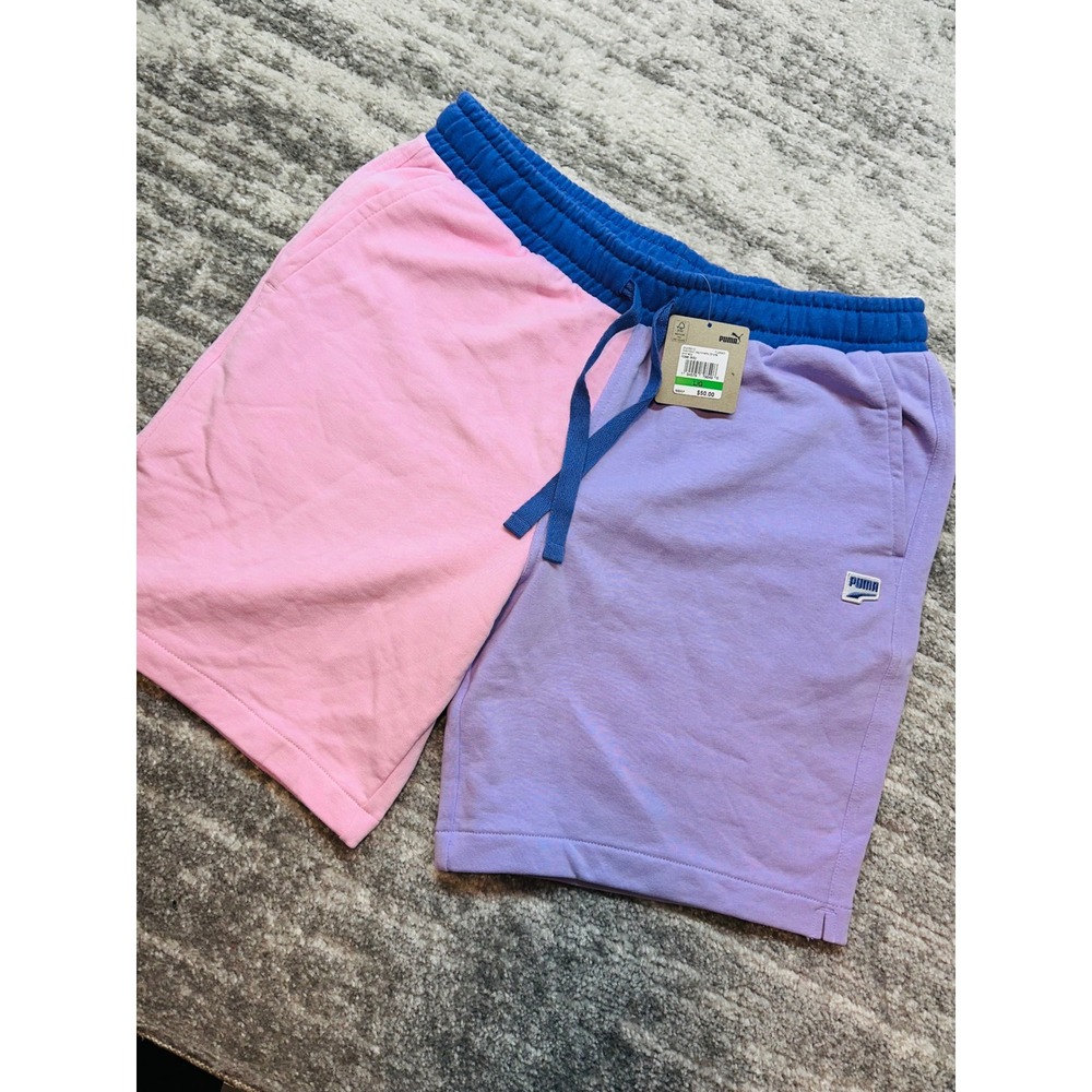 NWT Puma Downtown Asymmetric Shorts Men Large Pink Purple Colorblock